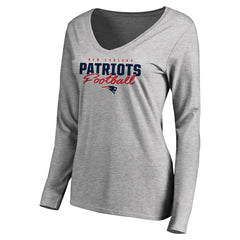 New England Patriots Women's Iconic Collection Script Assist Long Sleeve V-Neck T-Shirt Ash | NFL