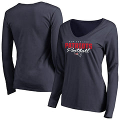 New England Patriots Women's Iconic Collection Script Assist Long Sleeve V-Neck T-Shirt Navy | NFL