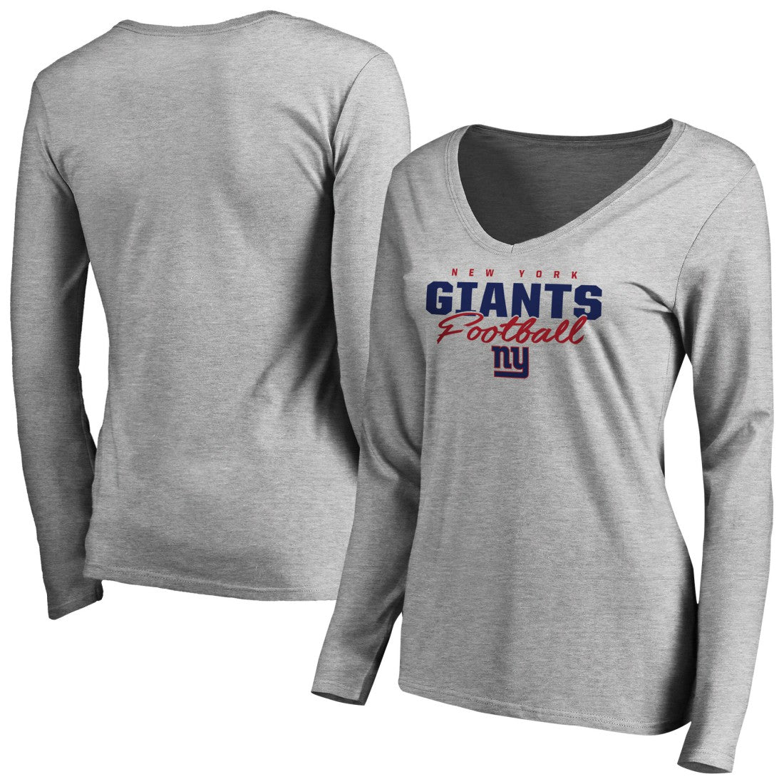 New York Giants Women's Iconic Collection Script Assist Long Sleeve V-Neck T-Shirt Ash | NFL
