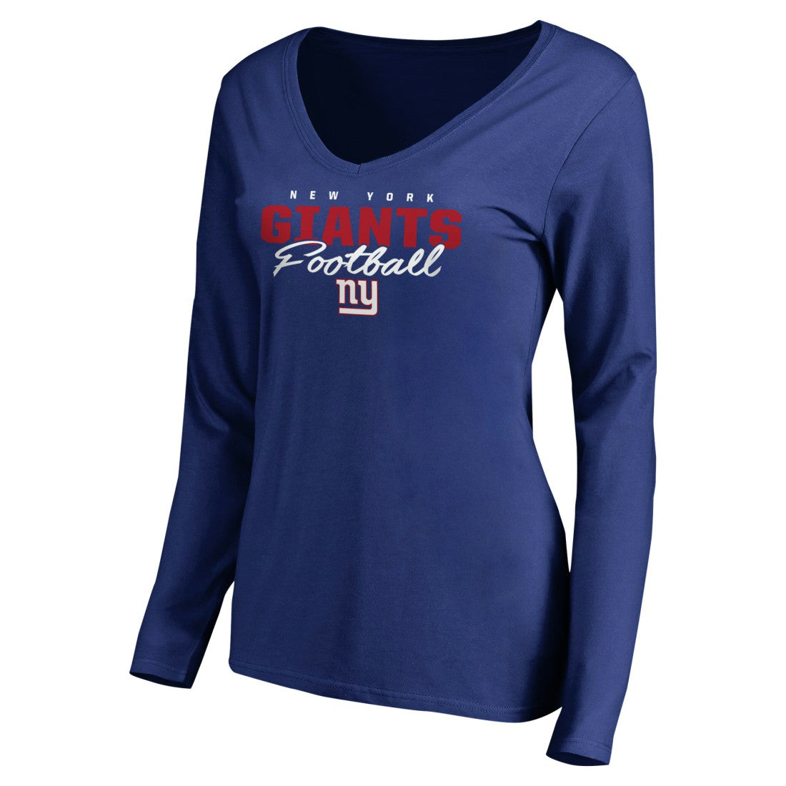 New York Giants Women's Iconic Collection Script Assist Long Sleeve V-Neck T-Shirt Royal | NFL