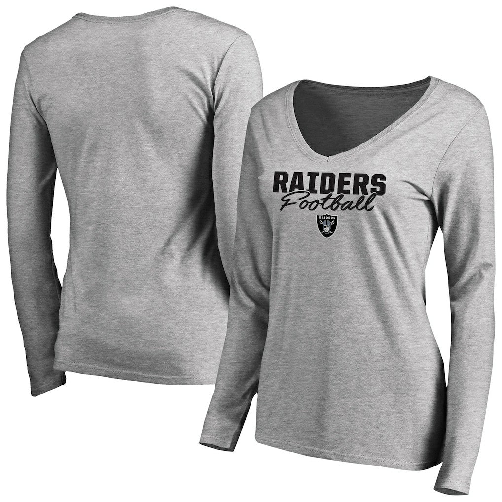 Las Vegas Raiders Women's Iconic Collection Script Assist Long Sleeve V-Neck T-Shirt Ash | NFL