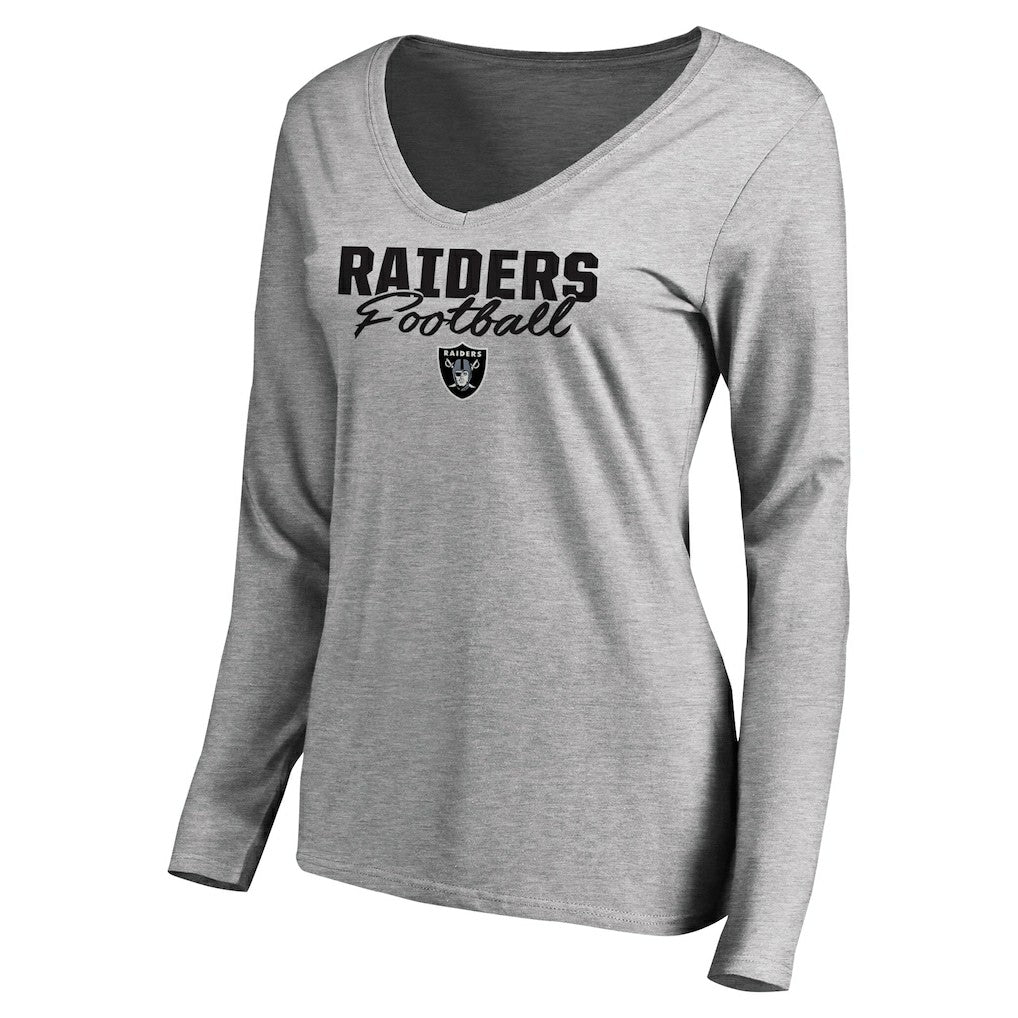 Las Vegas Raiders Women's Iconic Collection Script Assist Long Sleeve V-Neck T-Shirt Ash | NFL