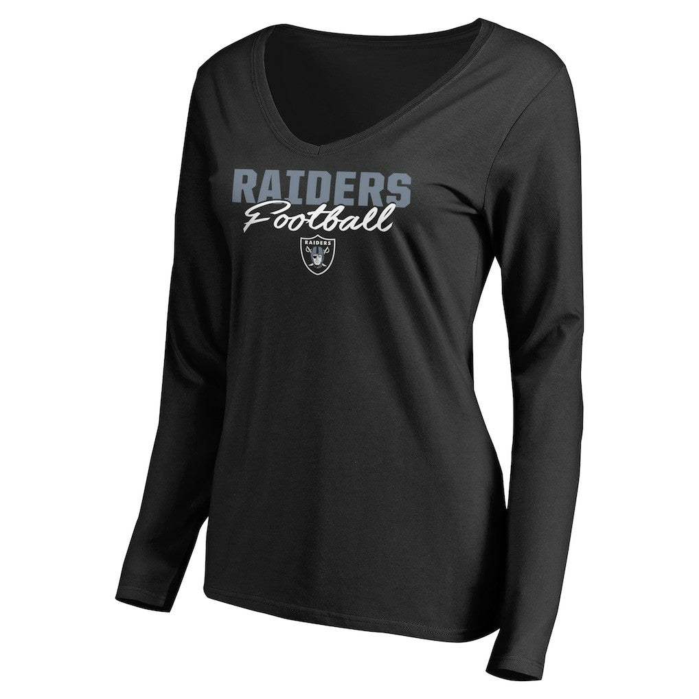 Las Vegas Raiders Women's Iconic Collection Script Assist Long Sleeve V-Neck T-Shirt Black | NFL