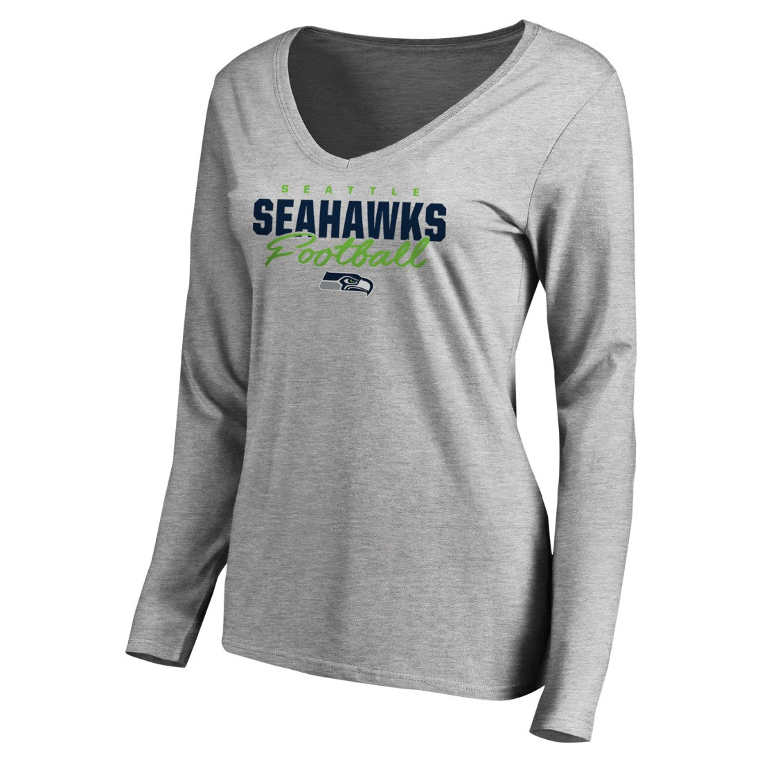 Seattle Seahawks Women's Iconic Collection Script Assist Long Sleeve V-Neck T-Shirt Ash | NFL