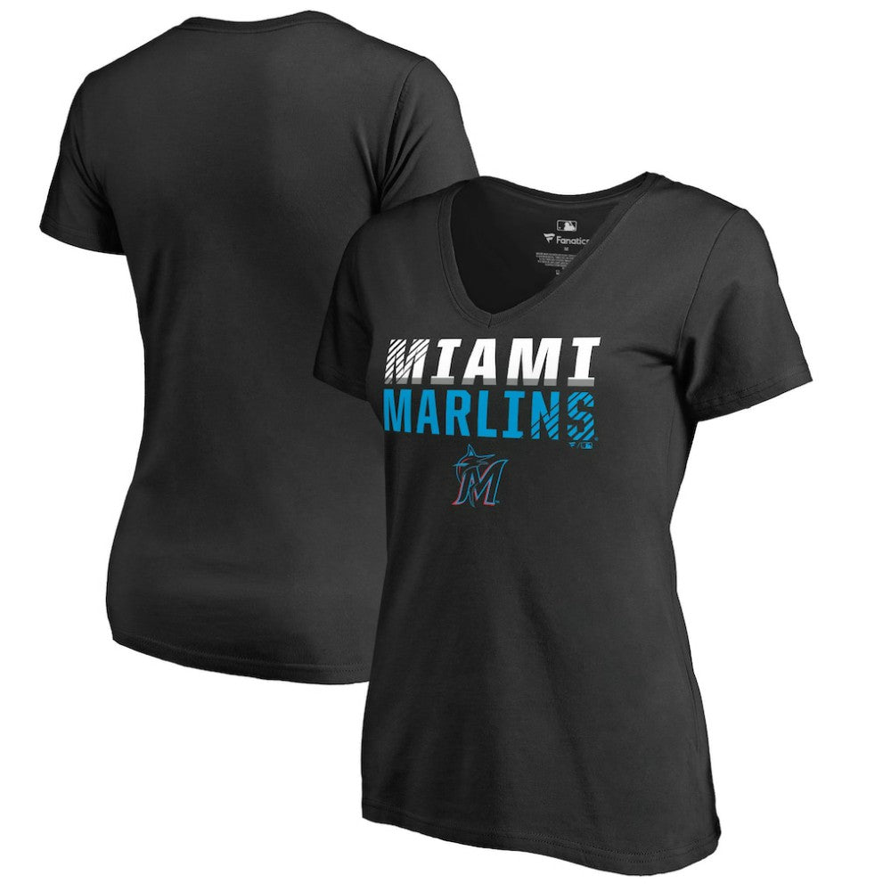 Miami Marlins Women's Fade Out V-Neck T-Shirt - MLB
