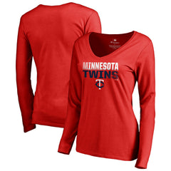 Minnesota Twins Women's Fade Out V-Neck Long Sleeve T-Shirt - MLB