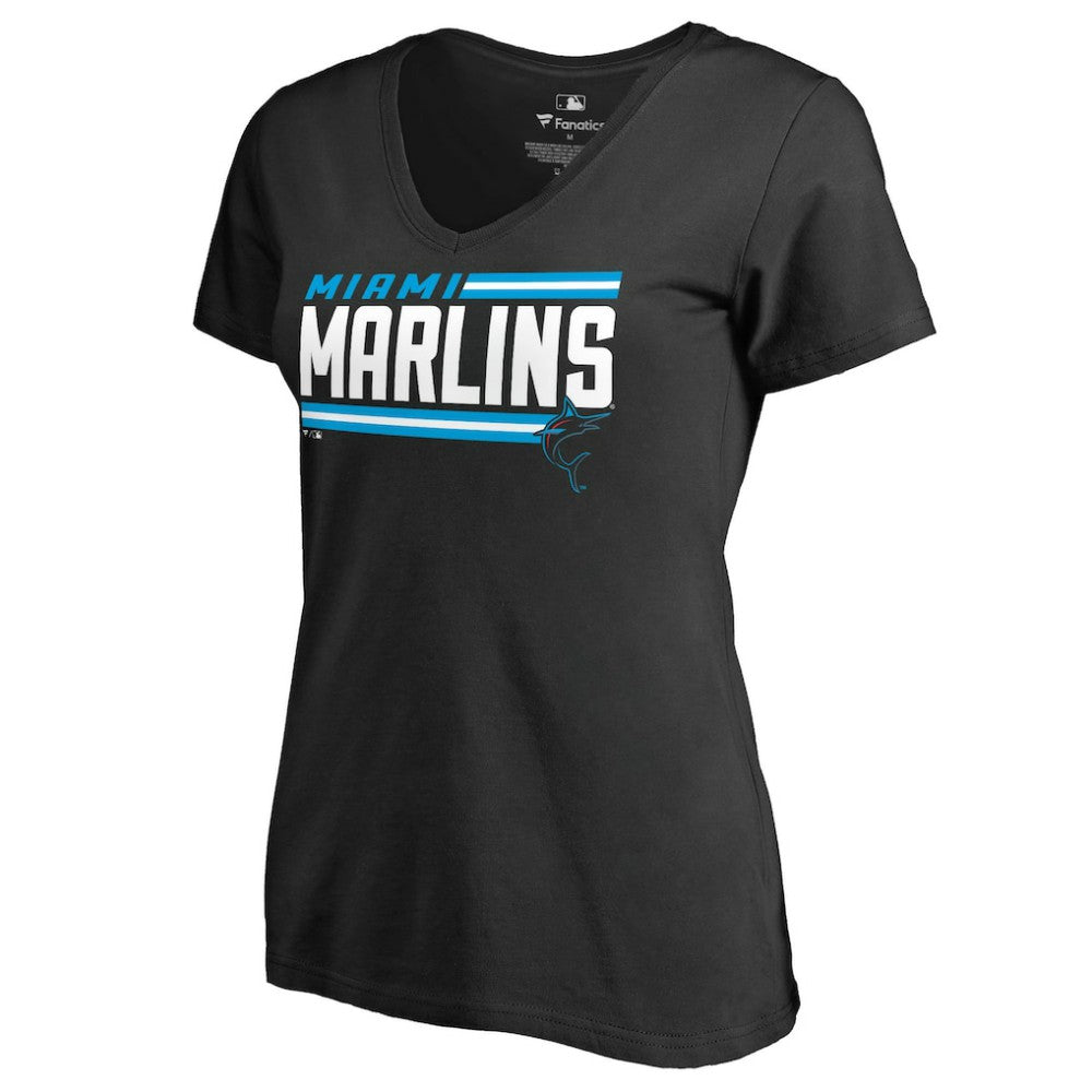 Miami Marlins Women's Onside Stripe V-Neck T-Shirt - MLB