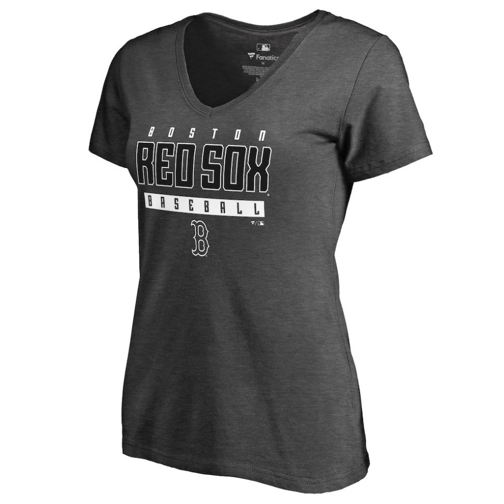 Boston Red Sox Women's Charcoal Stack V-Neck T-Shirt - MLB