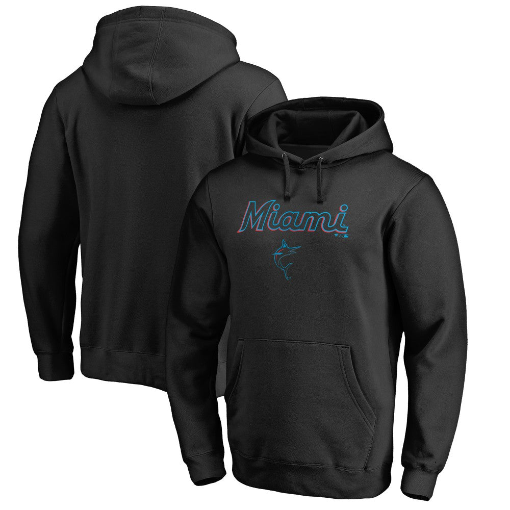 Miami Marlins Team Lockup Fitted Pullover Hoodie - MLB