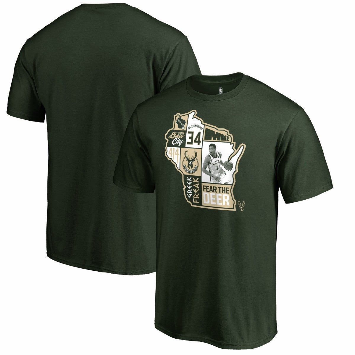 Giannis Antetokounmpo Milwaukee Bucks Player State T-Shirt Hunter Green - NBA