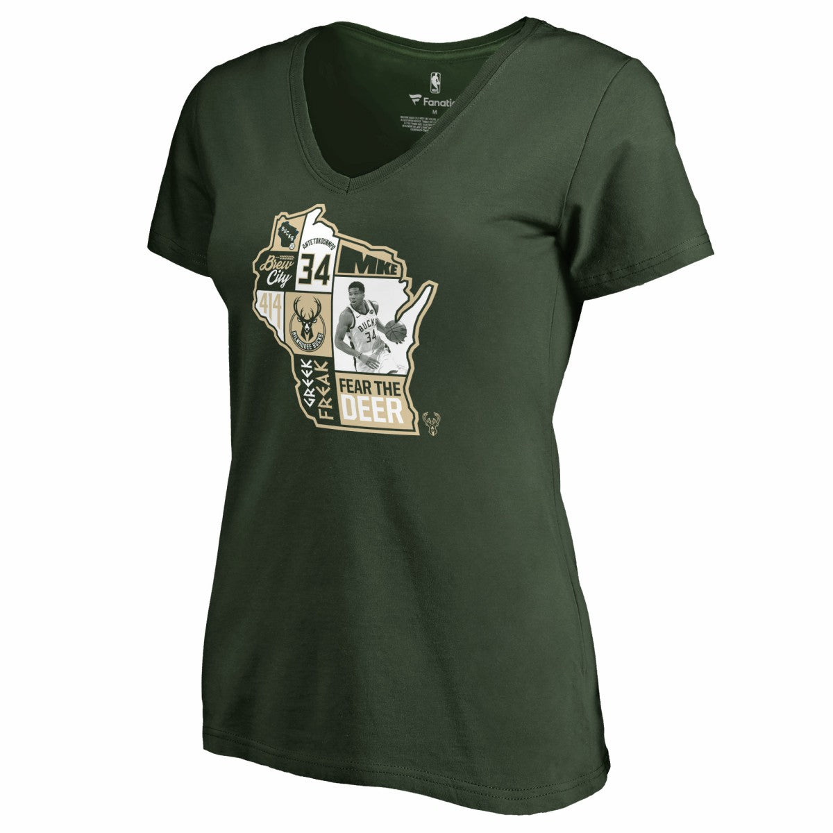 Giannis Antetokounmpo Milwaukee Bucks Women's Player State V-Neck T-Shirt Hunter Green - NBA