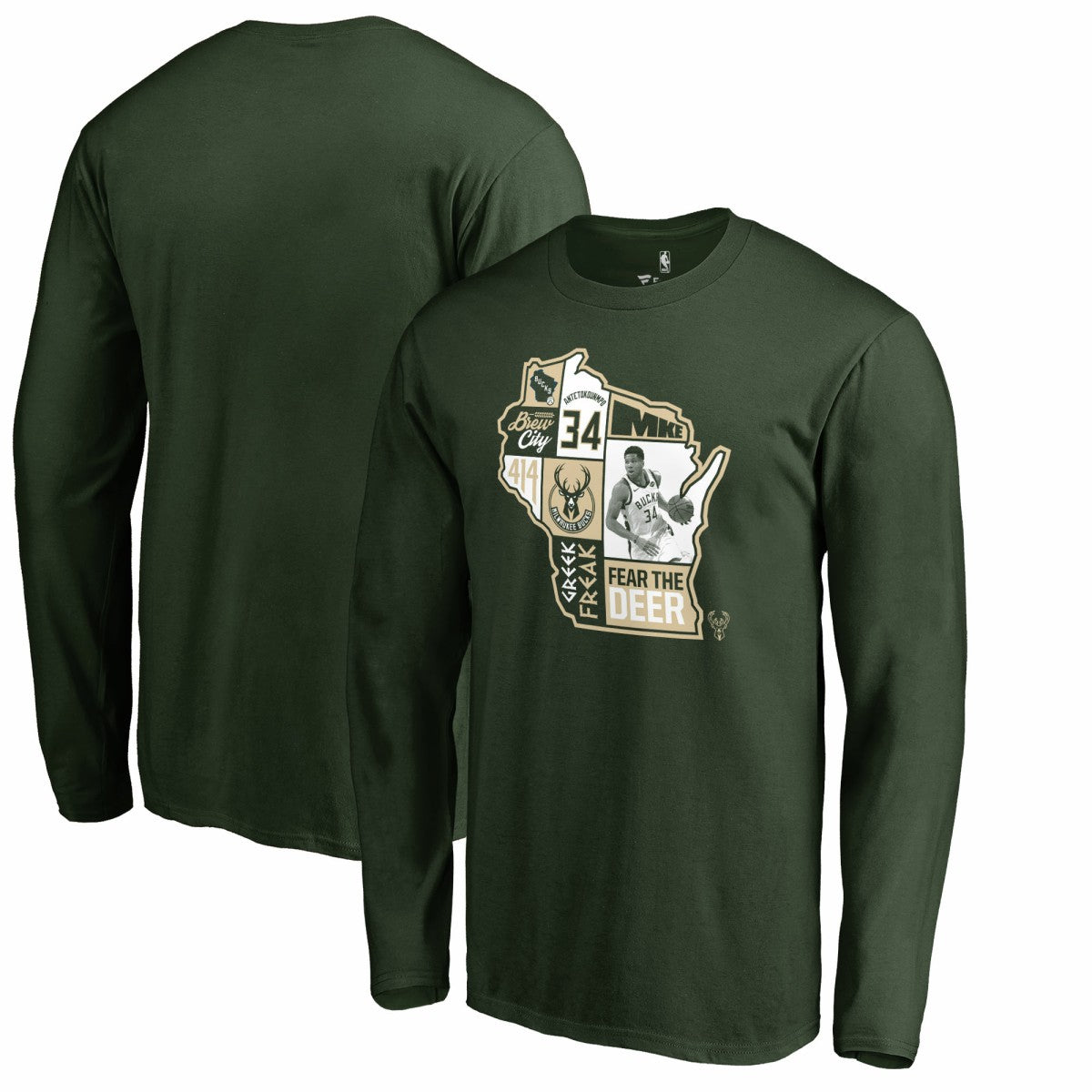 Giannis Antetokounmpo Milwaukee Bucks Player State Long Sleeve T-Shirt Hunter Green - NBA