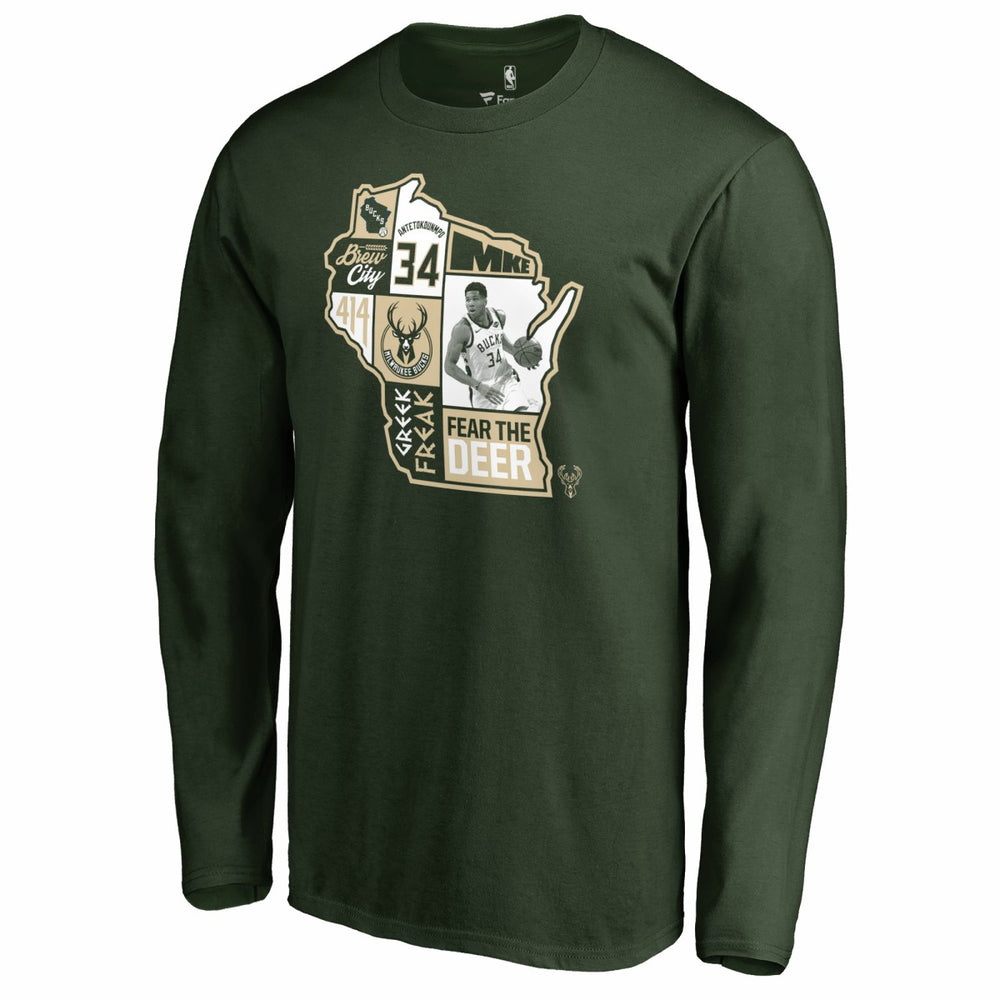 Giannis Antetokounmpo Milwaukee Bucks Player State Long Sleeve T-Shirt Hunter Green - NBA