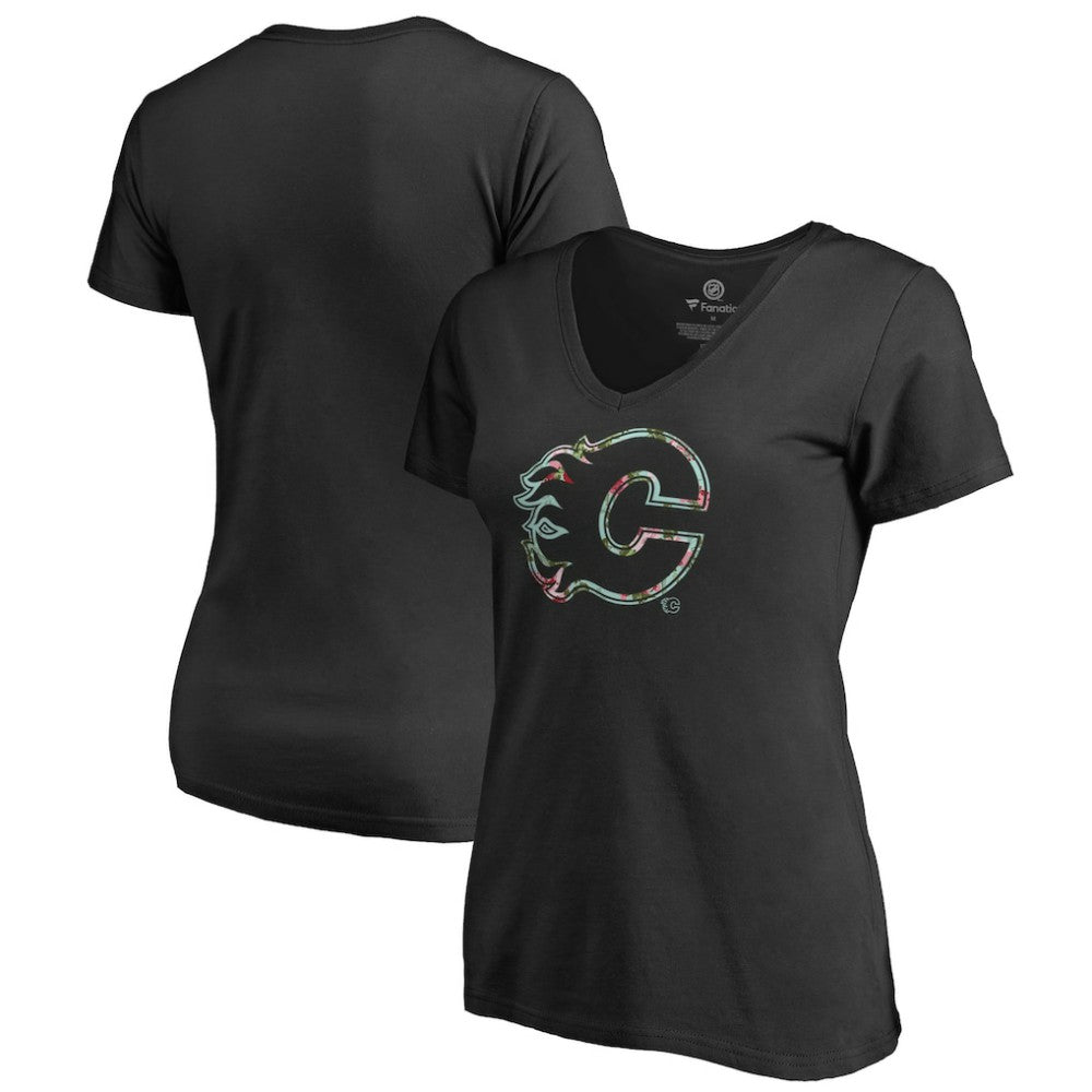 Calgary Flames Women's Lovely V-Neck T-Shirt - Black - NHL