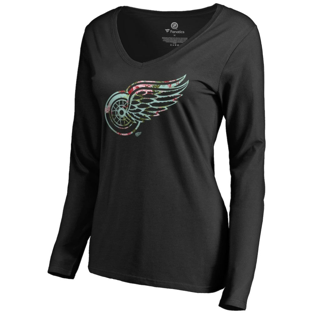 Detroit Red Wings Women's Lovely Long Sleeve V-Neck T-Shirt - Black - NHL