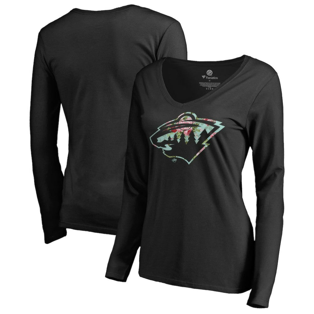 Minnesota Wild Women's Lovely Long Sleeve V-Neck T-Shirt - Black - NHL
