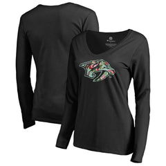 Nashville Predators Women's Lovely Long Sleeve V-Neck T-Shirt - Black - NHL