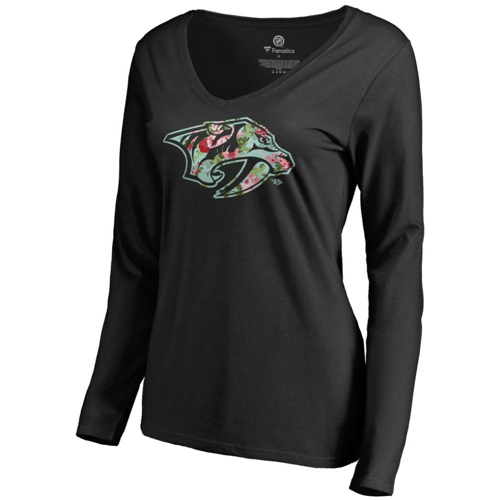 Nashville Predators Women's Lovely Long Sleeve V-Neck T-Shirt - Black - NHL