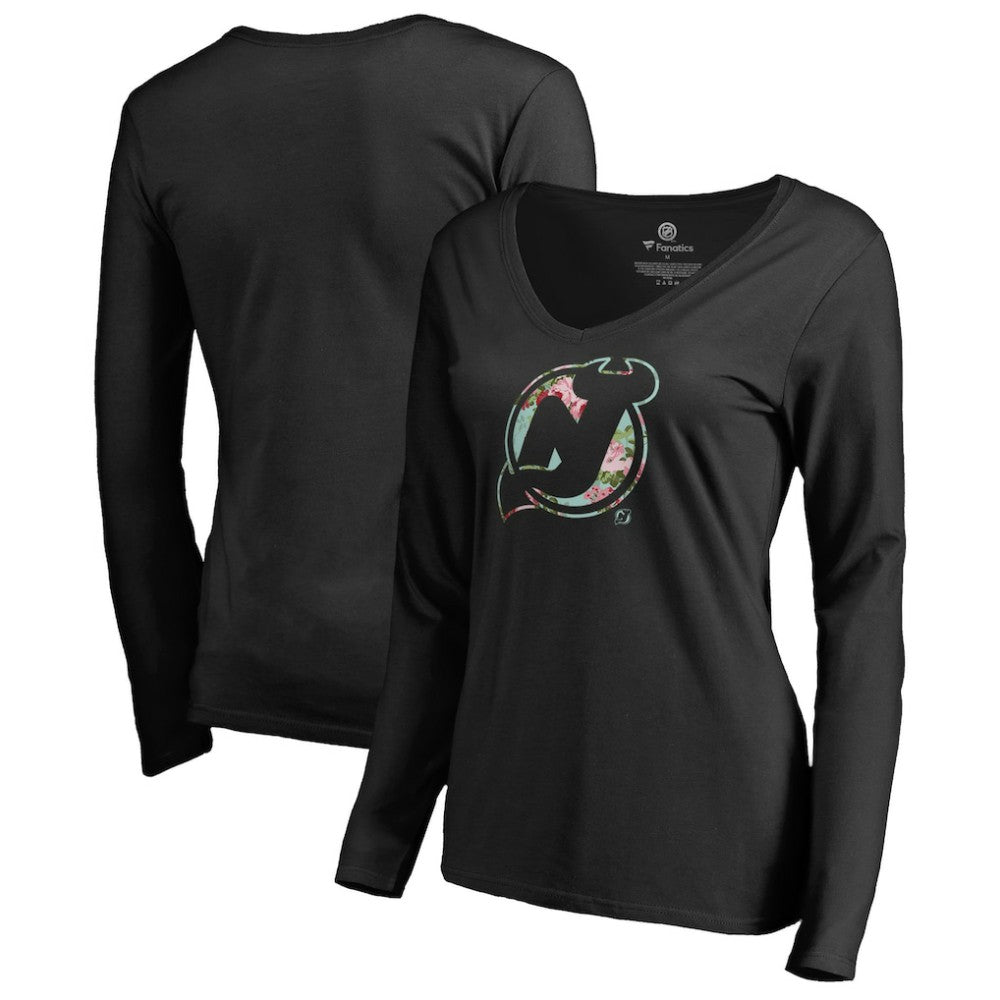 New Jersey Devils Women's Lovely Long Sleeve V-Neck T-Shirt - Black - NHL