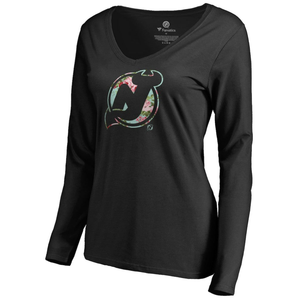 New Jersey Devils Women's Lovely Long Sleeve V-Neck T-Shirt - Black - NHL