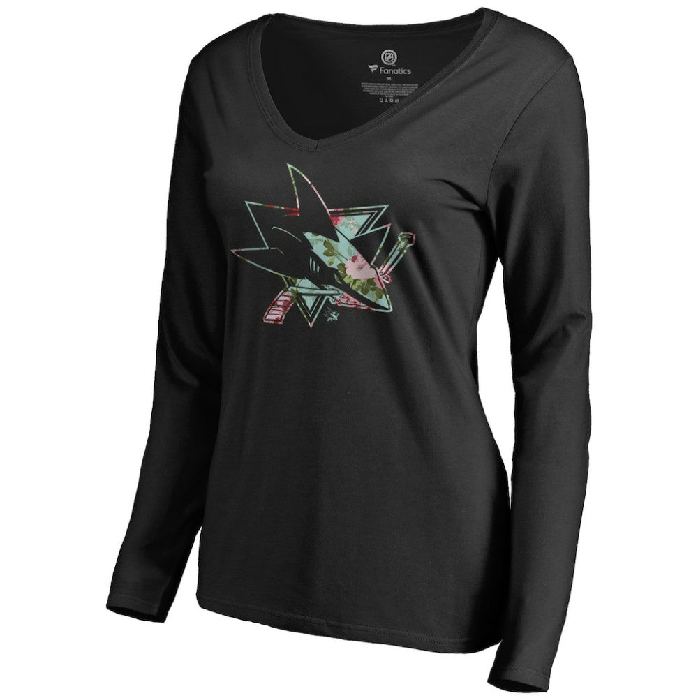 San Jose Sharks Women's Lovely Long Sleeve V-Neck T-Shirt - Black - NHL