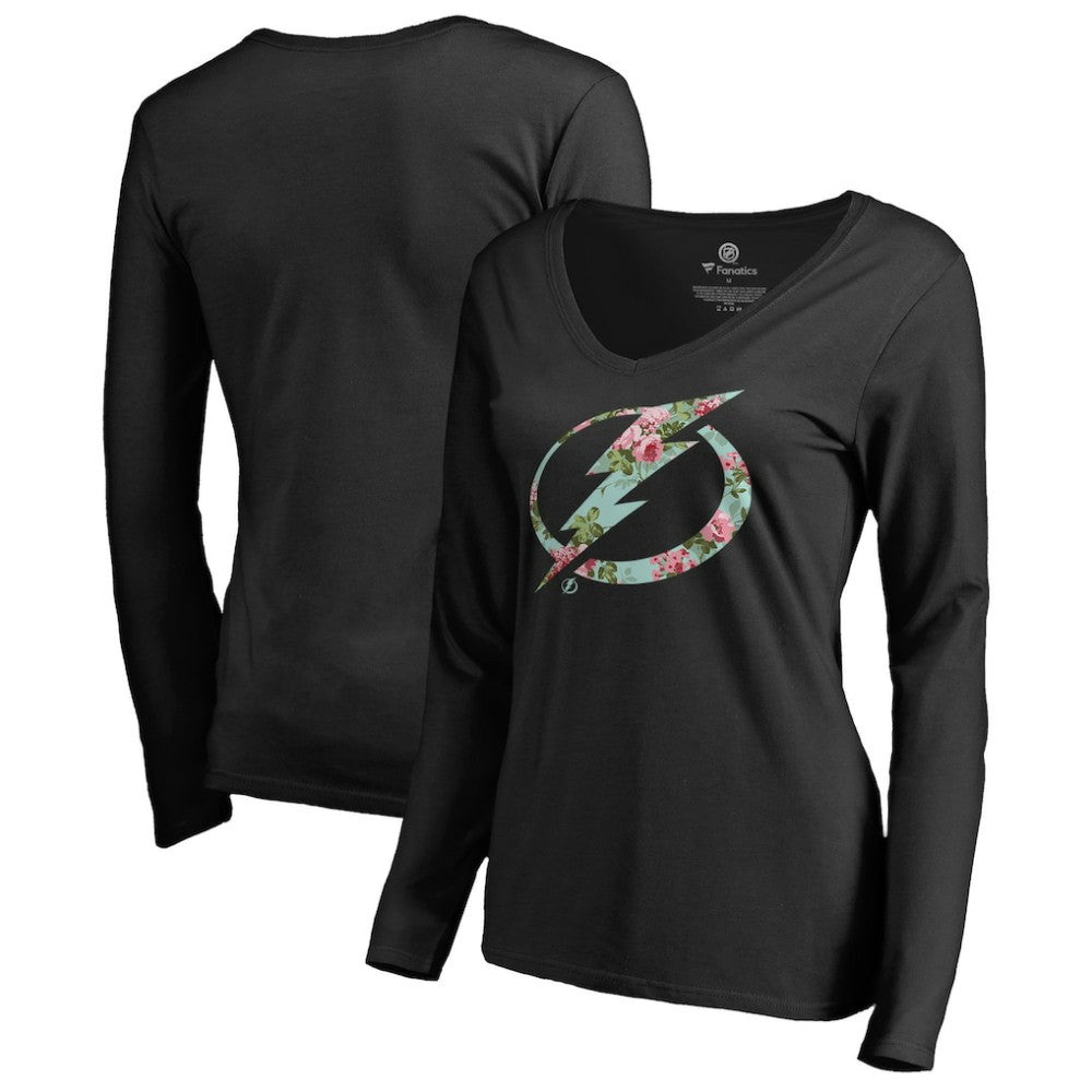 Tampa Bay Lightning Women's Lovely Long Sleeve V-Neck T-Shirt - Black - NHL
