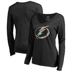 Tampa Bay Lightning Women's Lovely Long Sleeve V-Neck T-Shirt - Black - NHL