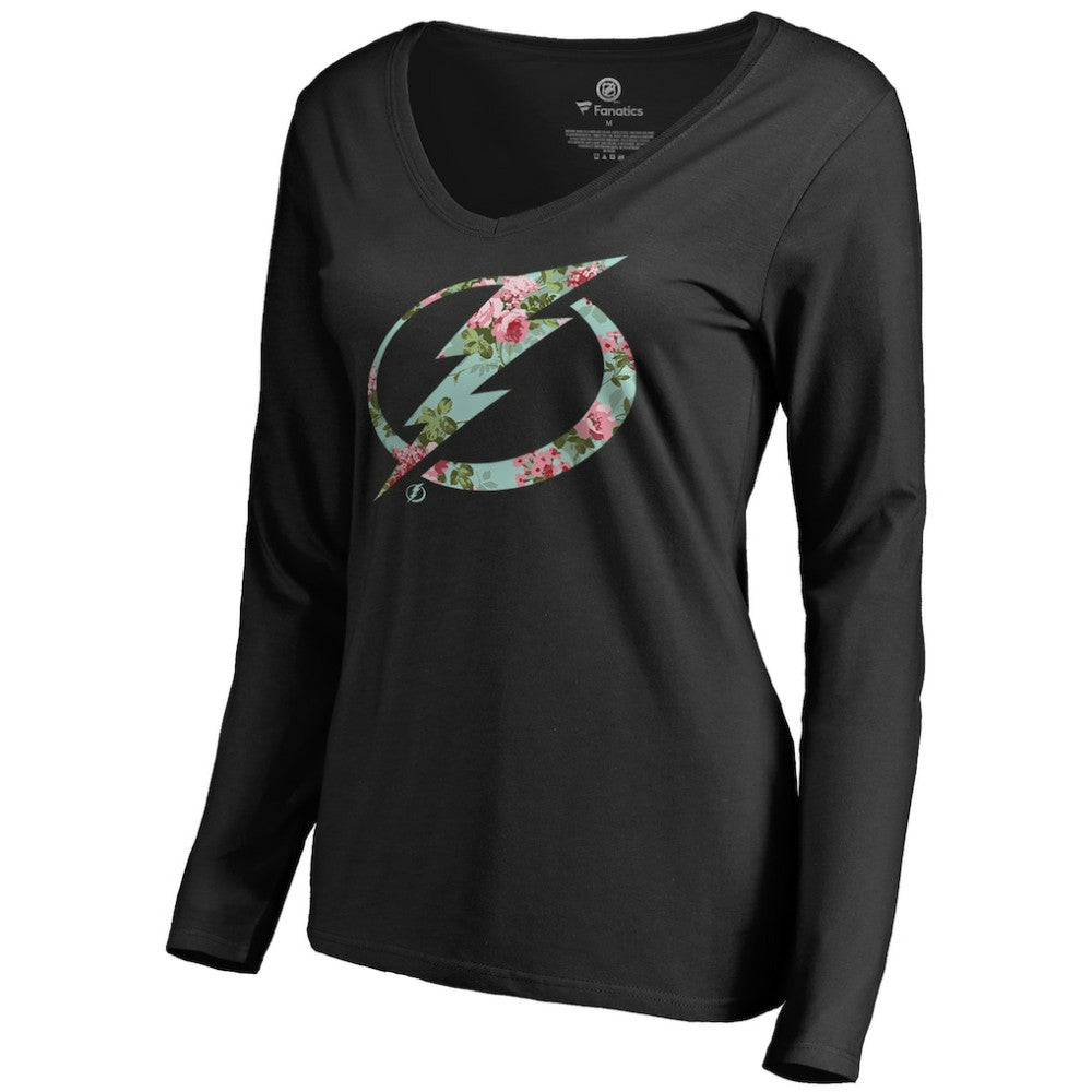 Tampa Bay Lightning Women's Lovely Long Sleeve V-Neck T-Shirt - Black - NHL