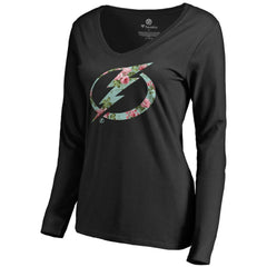 Tampa Bay Lightning Women's Lovely Long Sleeve V-Neck T-Shirt - Black - NHL