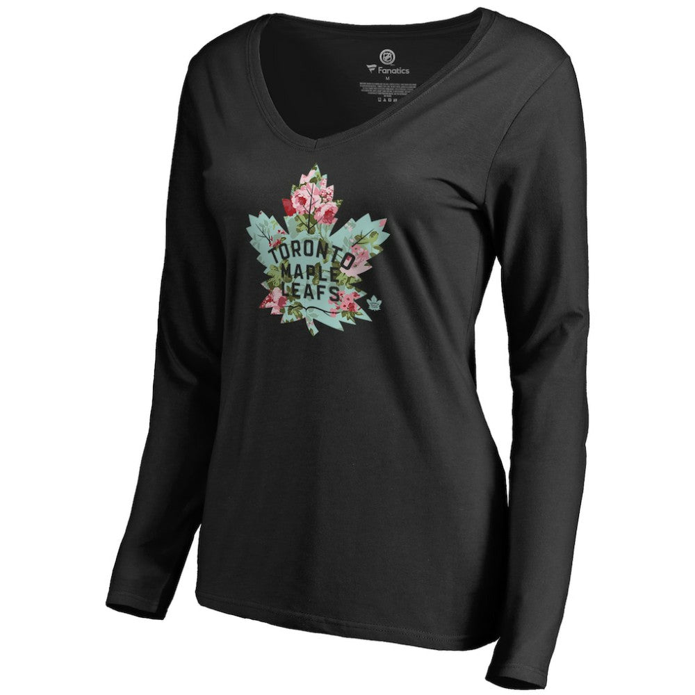 Toronto Maple Leafs Women's Lovely Long Sleeve V-Neck T-Shirt - Black - NHL