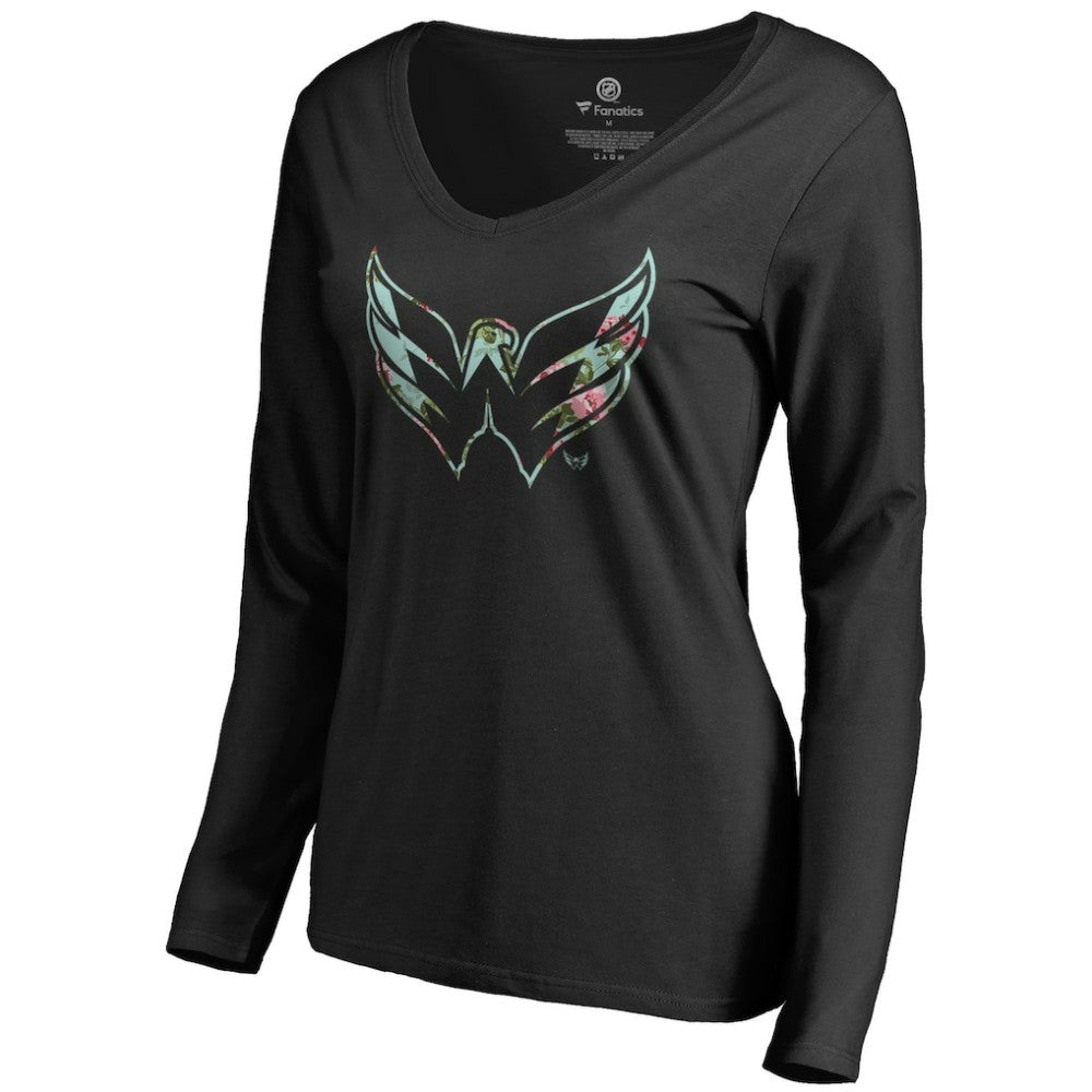 Washington Capitals Women's Lovely Long Sleeve V-Neck T-Shirt - Black - NHL