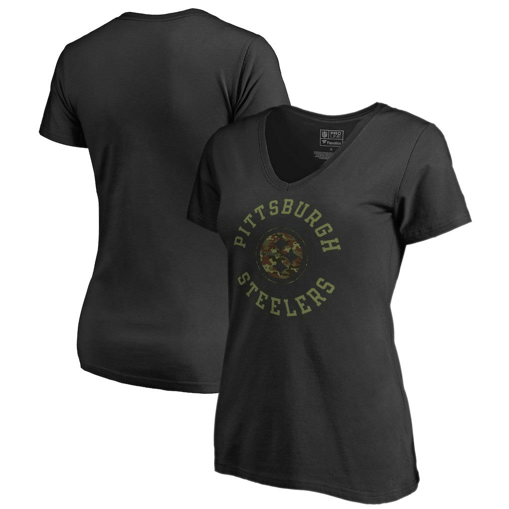 Pittsburgh Steelers Women's Camo Collection Liberty V-Neck T-Shirt Black | NFL