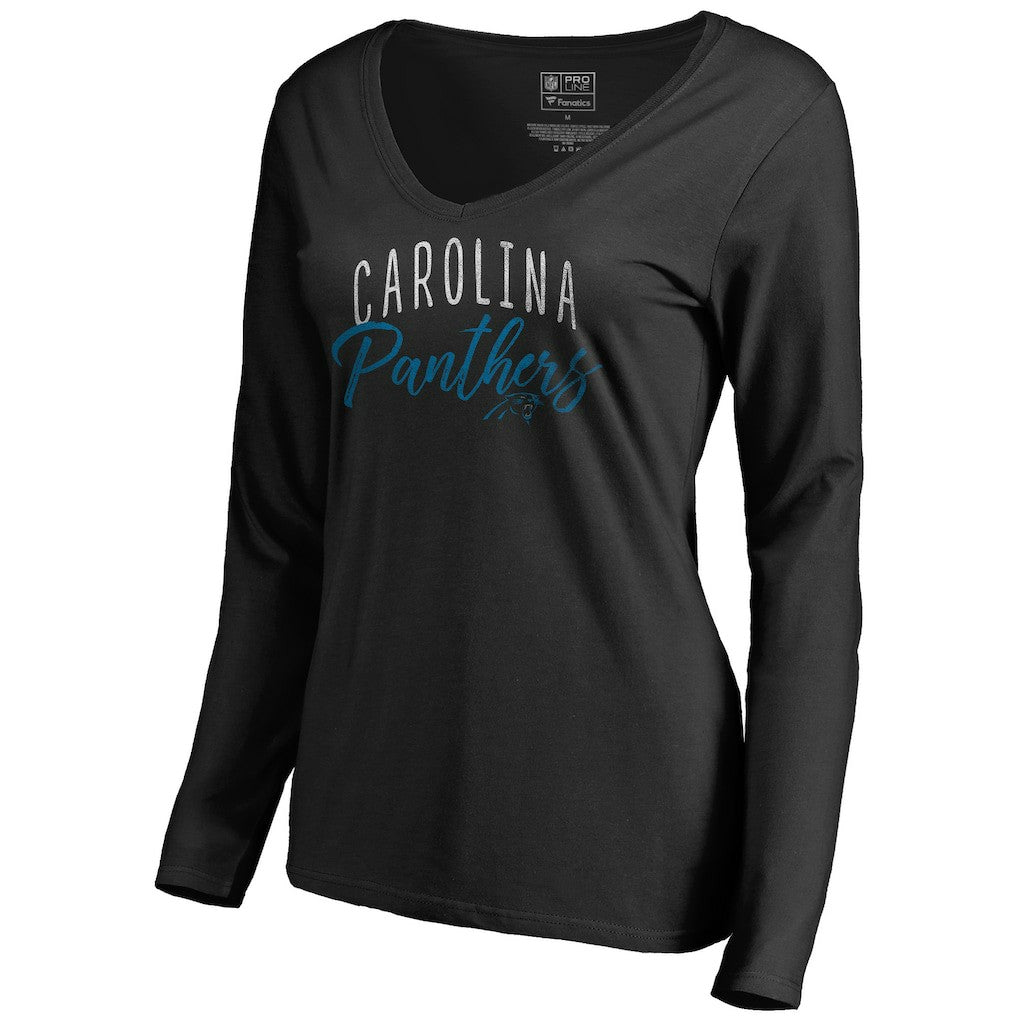 Carolina Panthers Women's Graceful Long Sleeve V-Neck T-Shirt Black | NFL