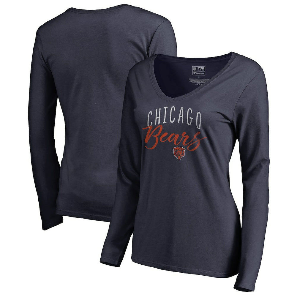 Chicago Bears Women's Graceful Long Sleeve V-Neck T-Shirt Navy | NFL