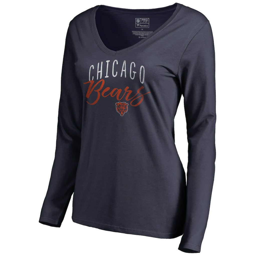 Chicago Bears Women's Graceful Long Sleeve V-Neck T-Shirt Navy | NFL