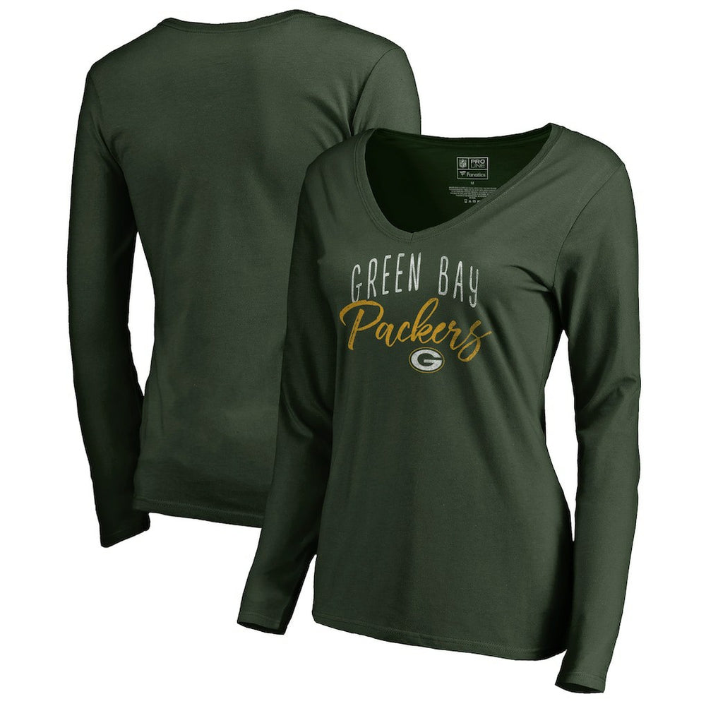 Green Bay Packers Women's Graceful Long Sleeve V-Neck T-Shirt Green | NFL