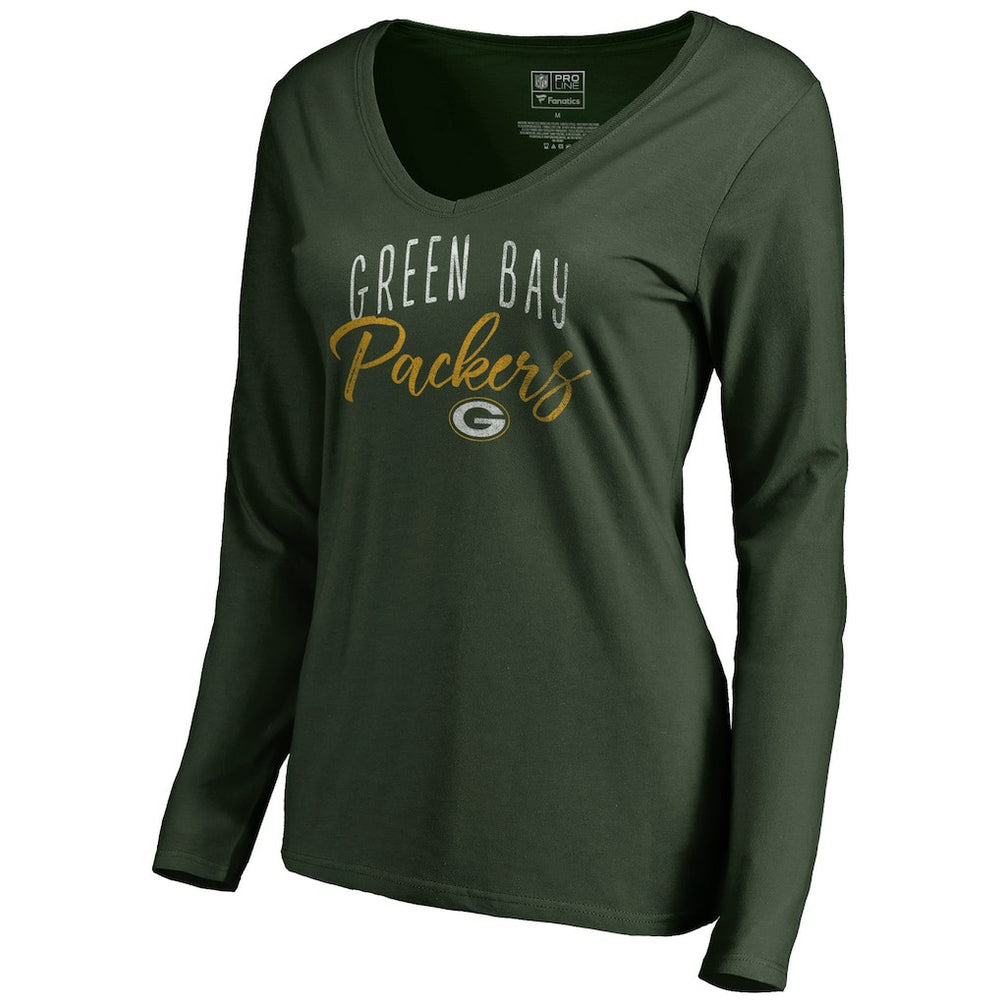 Green Bay Packers Women's Graceful Long Sleeve V-Neck T-Shirt Green | NFL