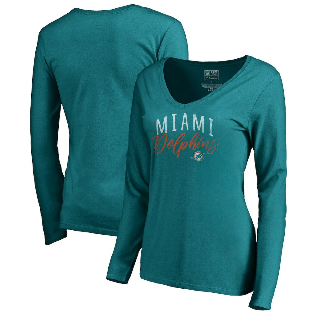 Miami Dolphins Women's Graceful Long Sleeve V-Neck T-Shirt Aqua | NFL