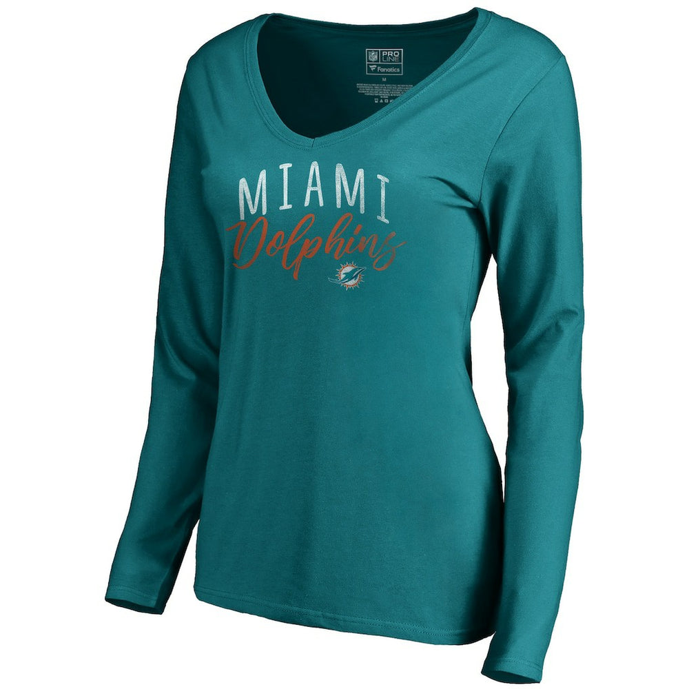 Miami Dolphins Women's Graceful Long Sleeve V-Neck T-Shirt Aqua | NFL