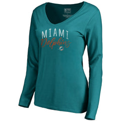 Miami Dolphins Women's Graceful Long Sleeve V-Neck T-Shirt Aqua | NFL