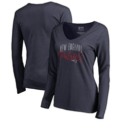 New England Patriots Women's Graceful Long Sleeve V-Neck T-Shirt Navy | NFL
