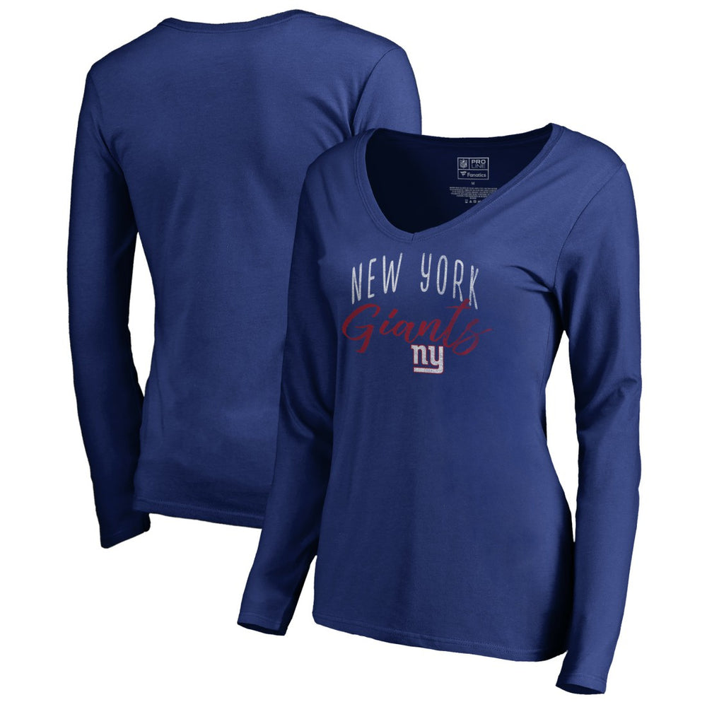 New York Giants Women's Graceful Long Sleeve V-Neck T-Shirt Royal | NFL