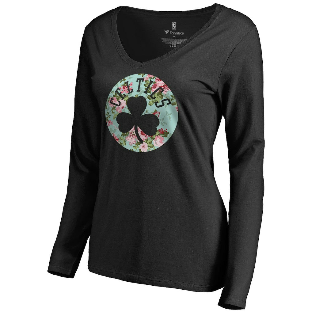 Boston Celtics Women's Lovely V-Neck Long Sleeve T-Shirt Black - NBA
