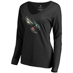 Charlotte Hornets Women's Lovely V-Neck Long Sleeve T-Shirt Black - NBA