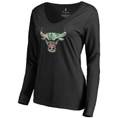 Chicago Bulls Women's Lovely V-Neck Long Sleeve T-Shirt Black - NBA