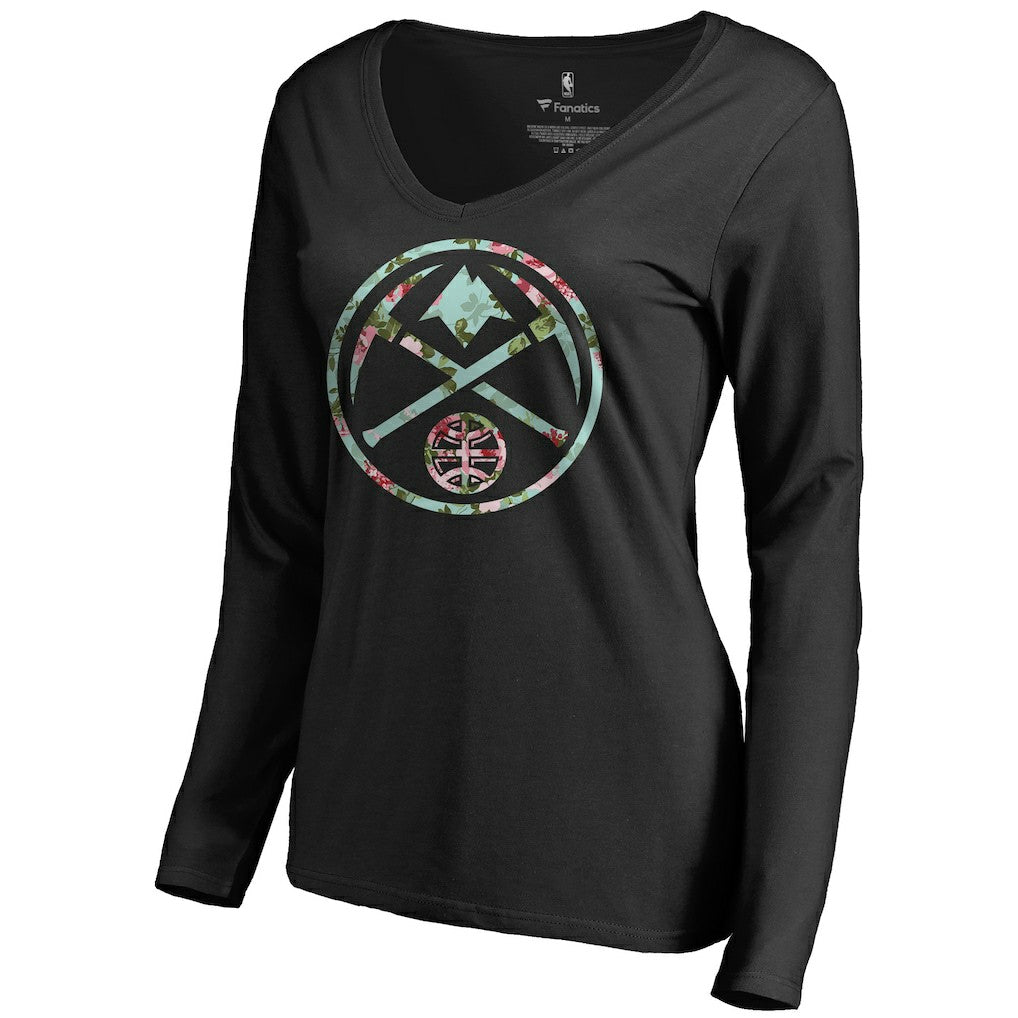 Denver Nuggets Women's Lovely Long Sleeve V-Neck T-Shirt Black - NBA