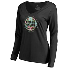Detroit Pistons Women's Lovely V-Neck Long Sleeve T-Shirt Black - NBA