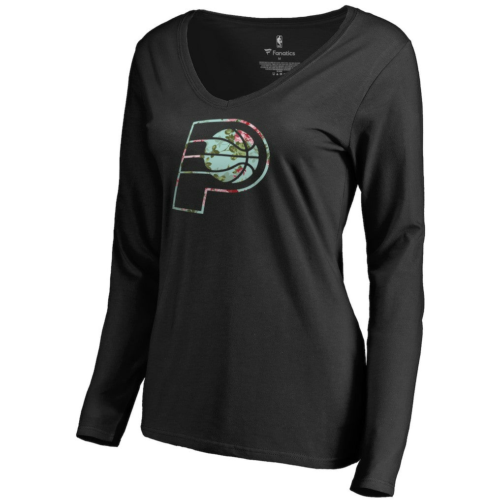Indiana Pacers Women's Lovely V-Neck Long Sleeve T-Shirt Black - NBA