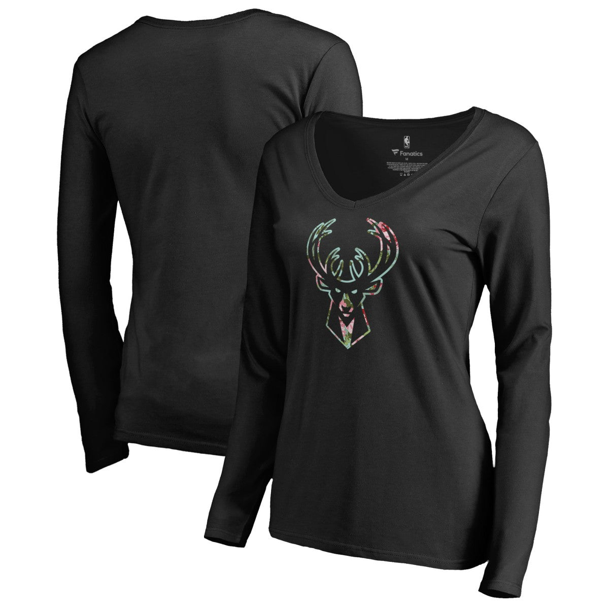 Milwaukee Bucks Women's Lovely V-Neck Long Sleeve T-Shirt Black - NBA
