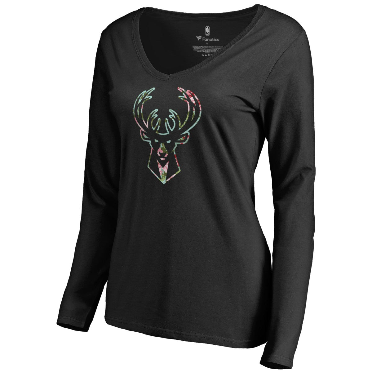 Milwaukee Bucks Women's Lovely V-Neck Long Sleeve T-Shirt Black - NBA
